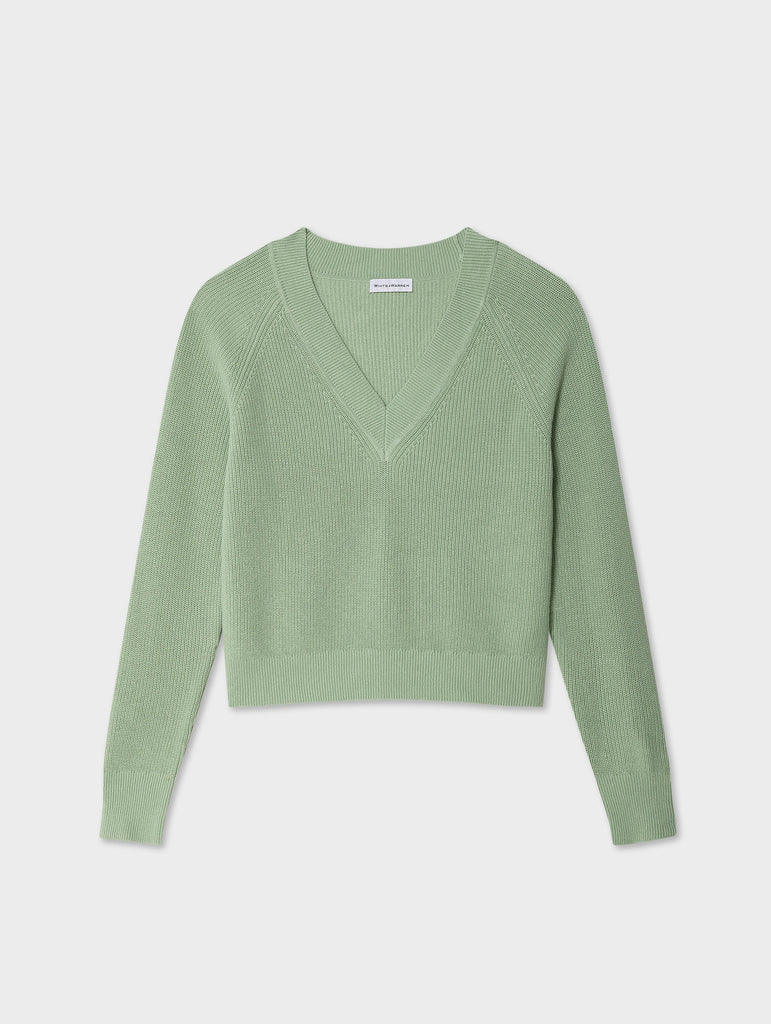 Fine Cotton Blend Ribbed V Neck