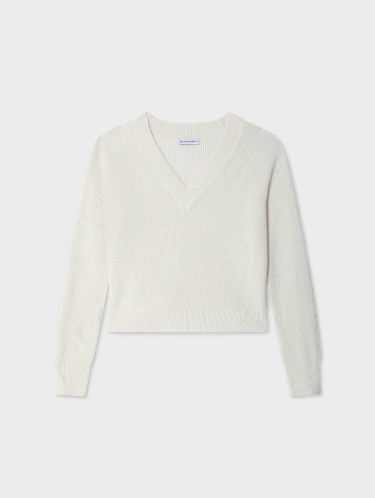 Fine Cotton Blend Ribbed V Neck