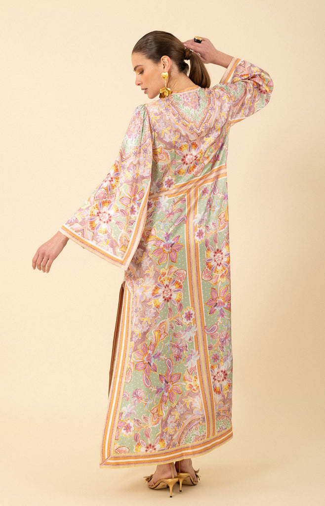 Aileen Silk Caftan Dress Beaded