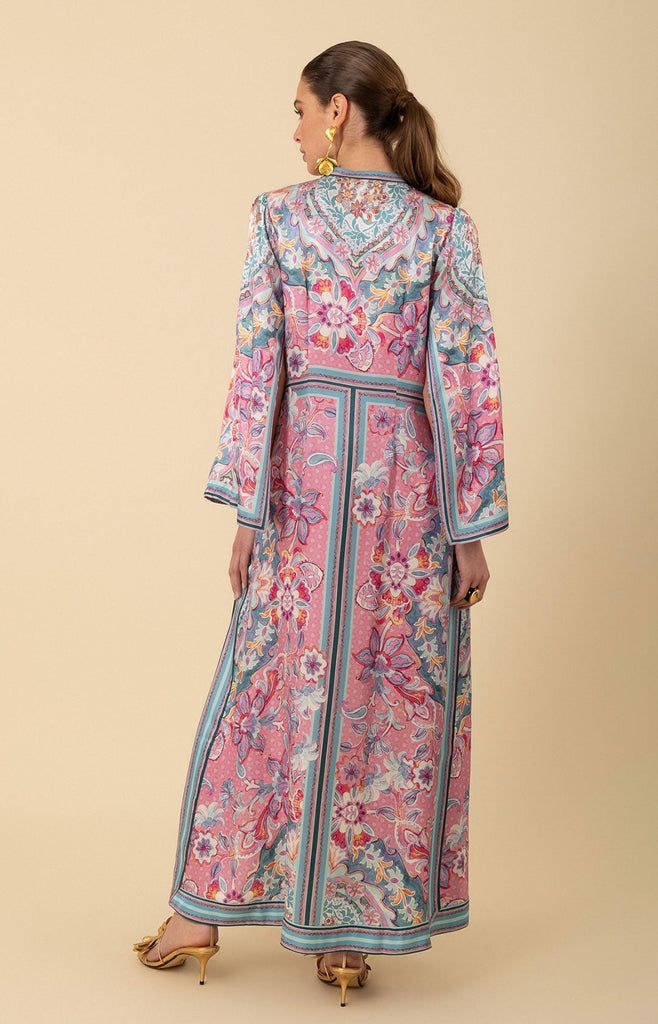 Aileen Silk Caftan Dress Beaded