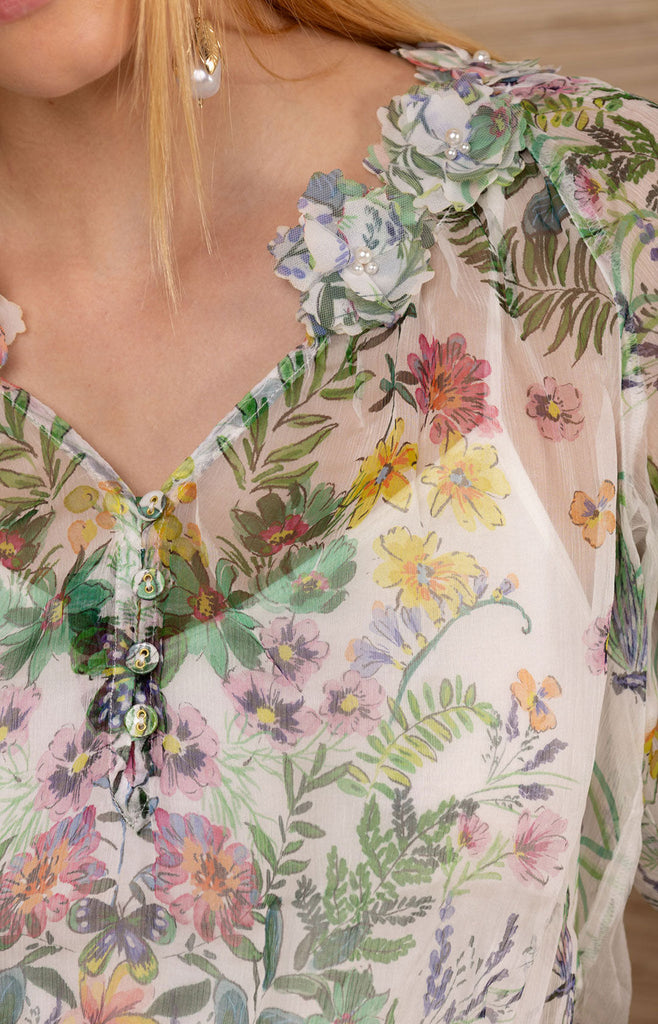 Monica Silk Floral Applique Top