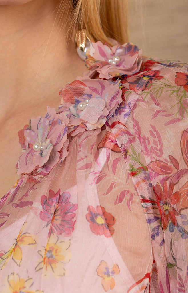 Monica Silk Floral Applique Top