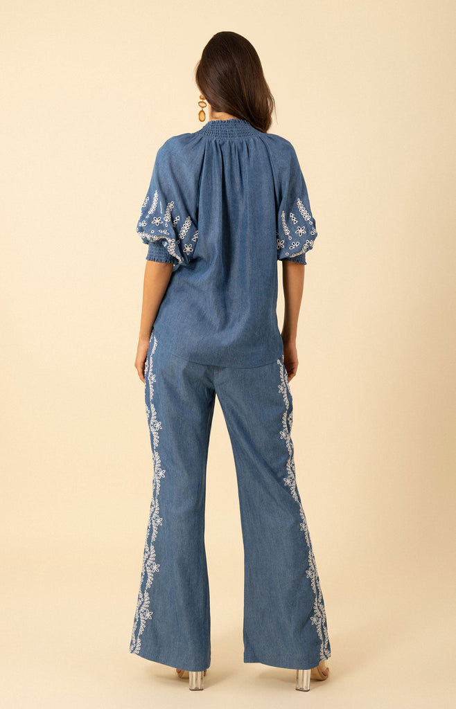 Fallon Embroidered Chambray Top