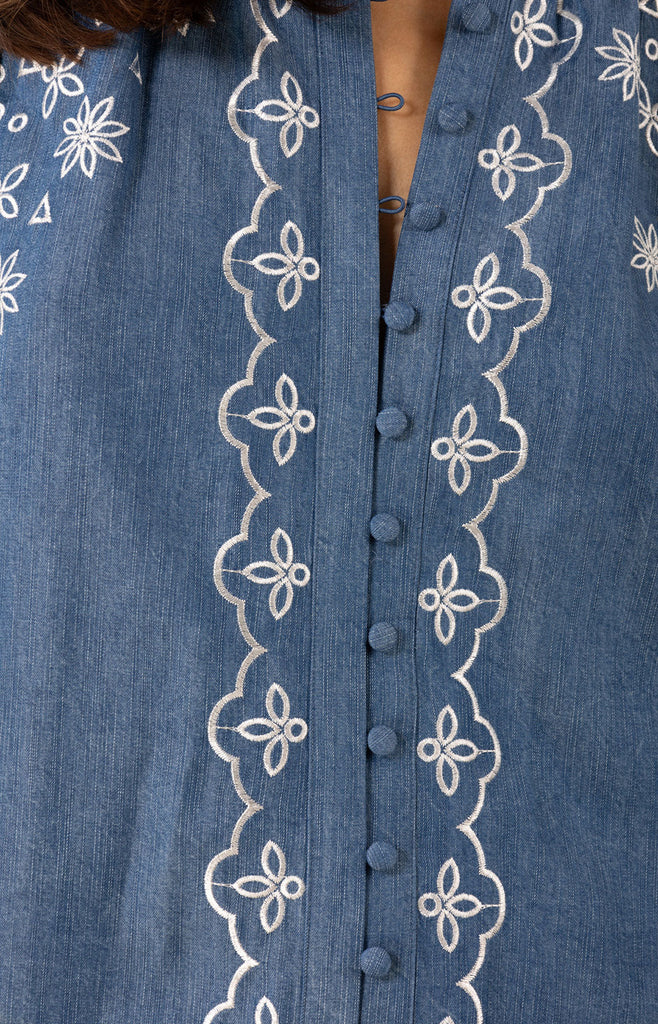 Fallon Embroidered Chambray Top
