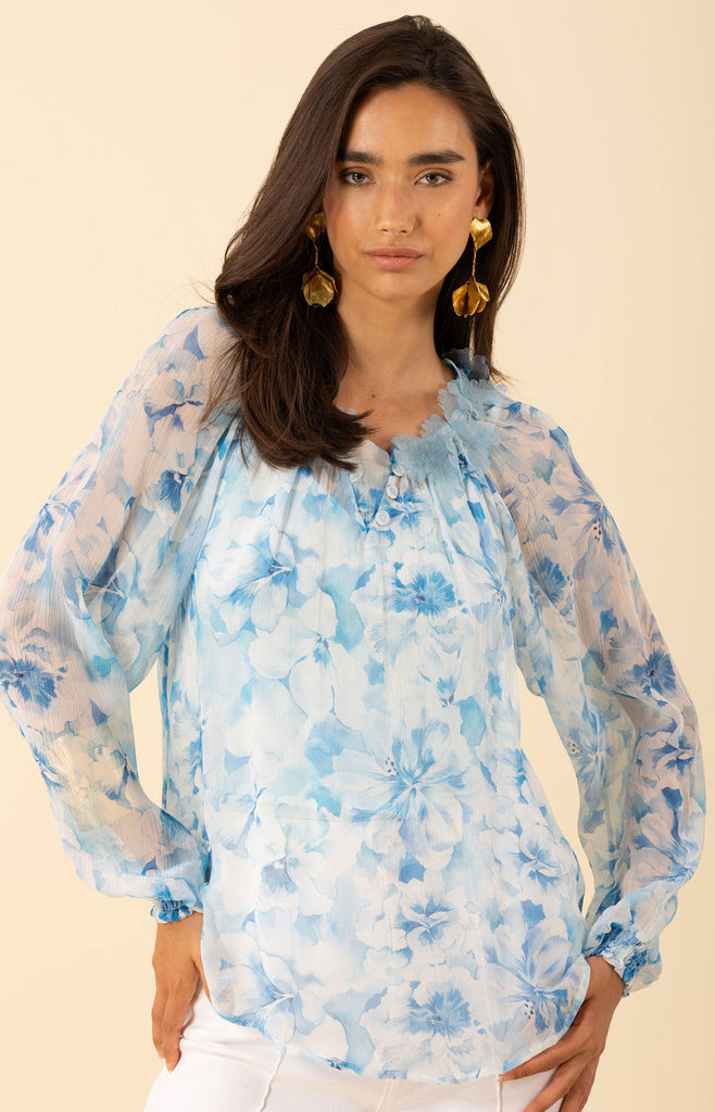 Jolie Floral Trim Silk Top